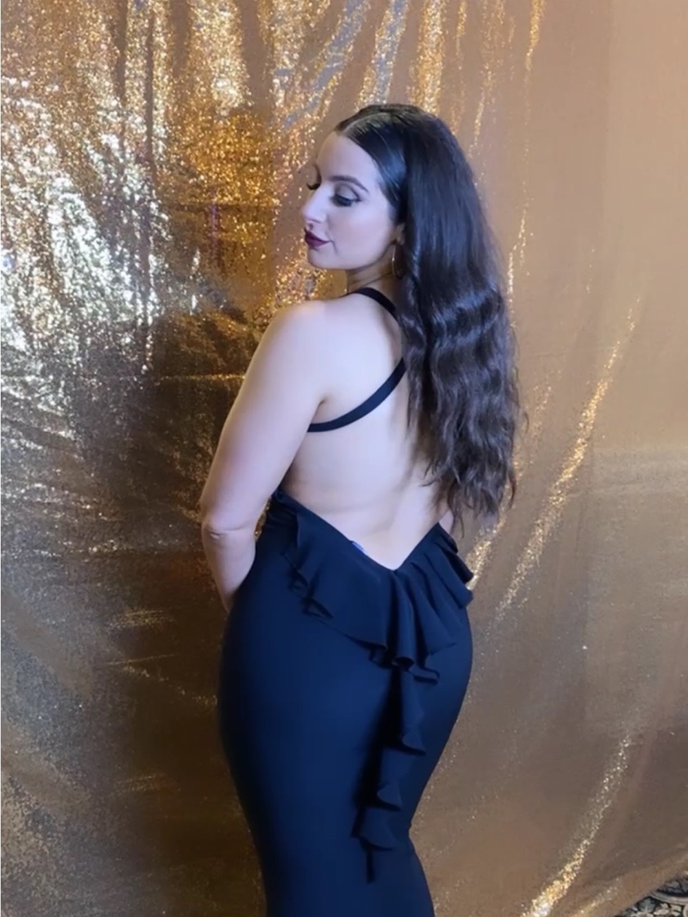 MARIA BIANCA NERO Ruffle Low Back Mermaid Gown Sz 6 Black - Picture 3 of 3